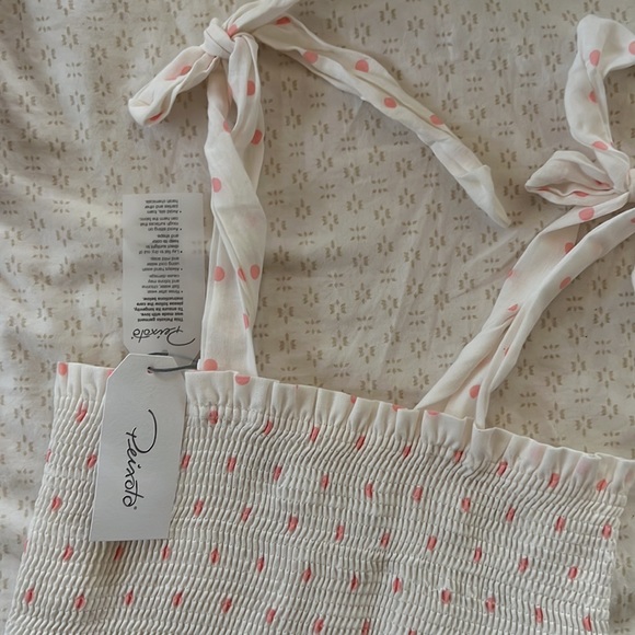Peixoto Michi Top - pink dots smocked white blouse NWT - Picture 2 of 5